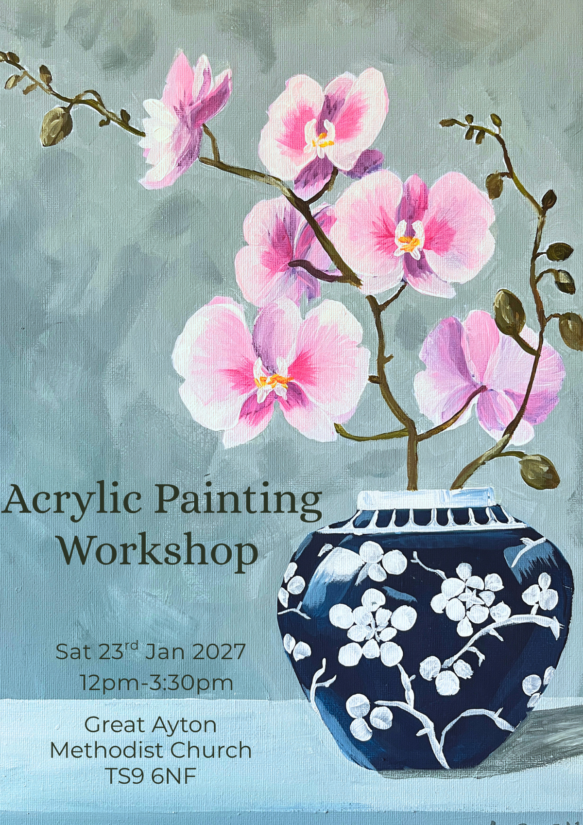 Orchid in vase. Acrylic Workshop 2027