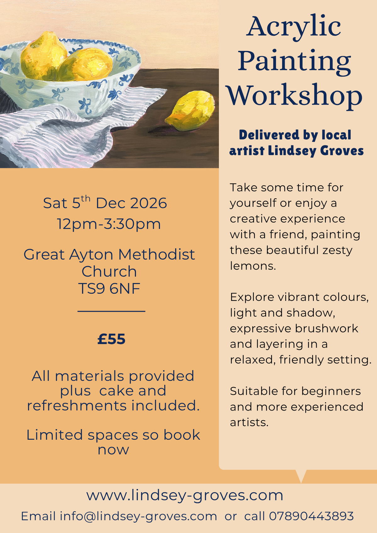 Lemons in bowl. Acrylic Workshop 2026